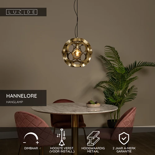 Lucide HANNELORE - Hanglamp - Ø 40 cm - 1xE27 - Mat Goud / Messing - USP